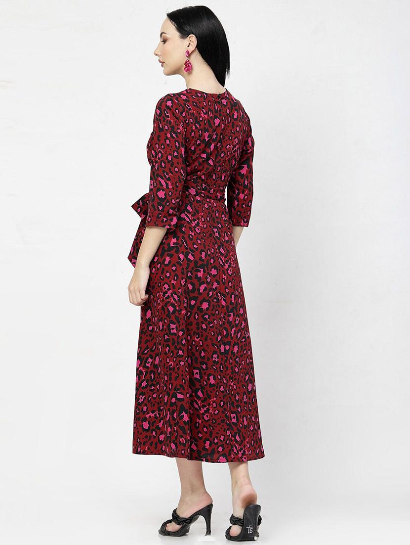 red animal printed fit & flare dress - 21382457 - Standard Image - 2