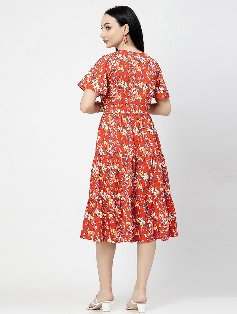 orange printed fit & flare dress - 21382460 - Standard Image - 2