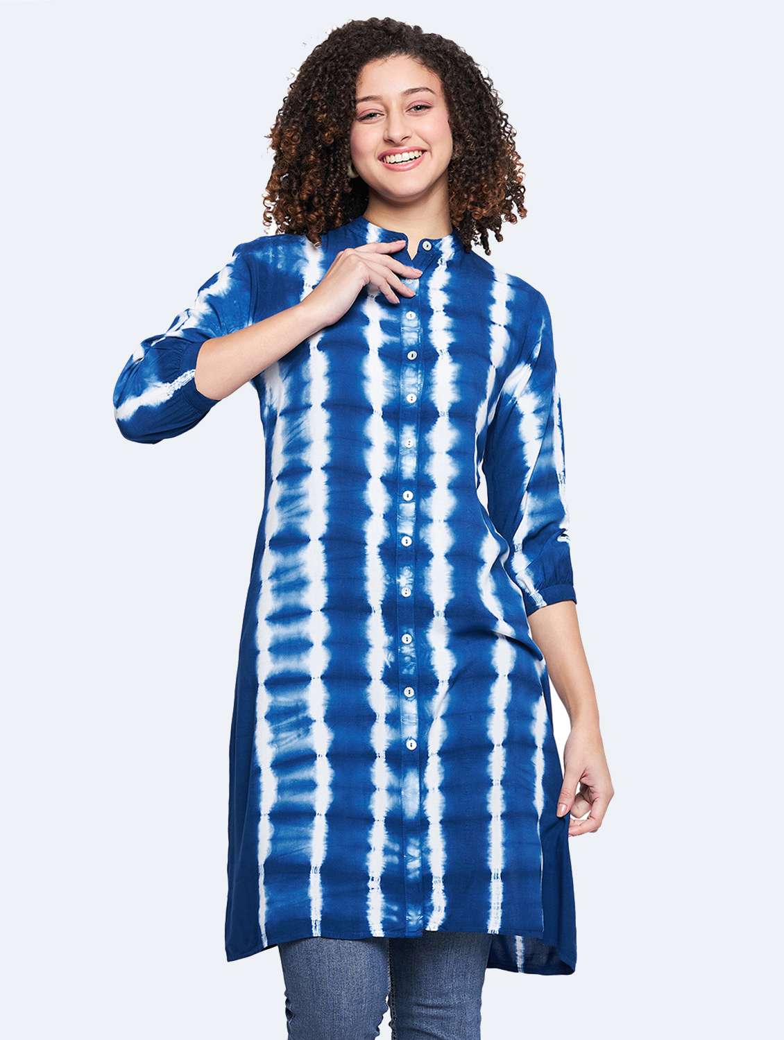 women blue rayon regular tunic
