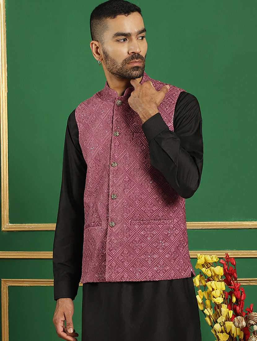 men mandarin neck embroidered nehru jacket - 21382525 -  Standard Image - 2