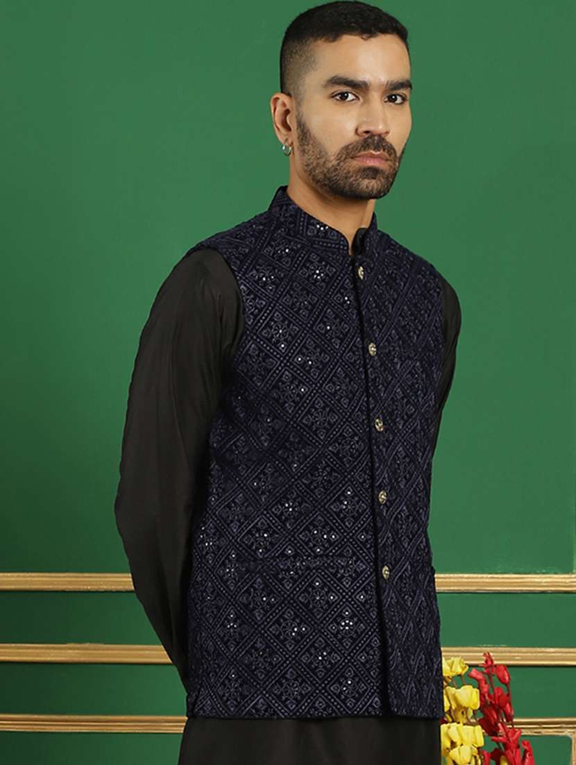 men mandarin neck embroidered nehru jacket - 21382526 -  Standard Image - 2