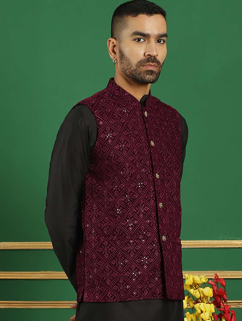 men mandarin neck embroidered nehru jacket - 21382527 -  Standard Image - 2
