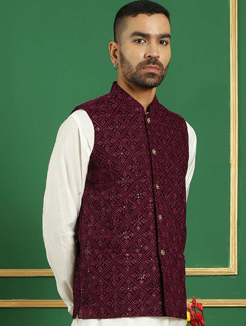 men mandarin neck embroidered nehru jacket - 21382530 -  Standard Image - 2
