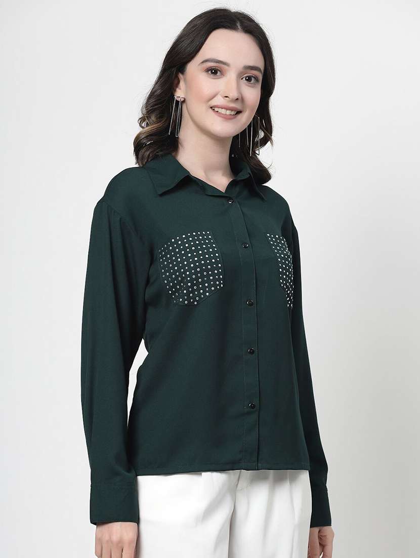 women green polyester regular shirt - 21382536 - Standard Image - 2