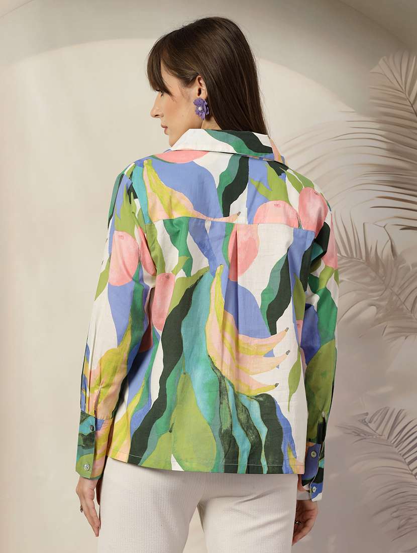 women printed collared puff sleeves shirt - 21382567 - Standard Image - 2