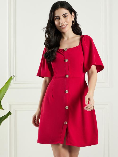 red polyester aline dress - 21382585 - Standard Image - 0