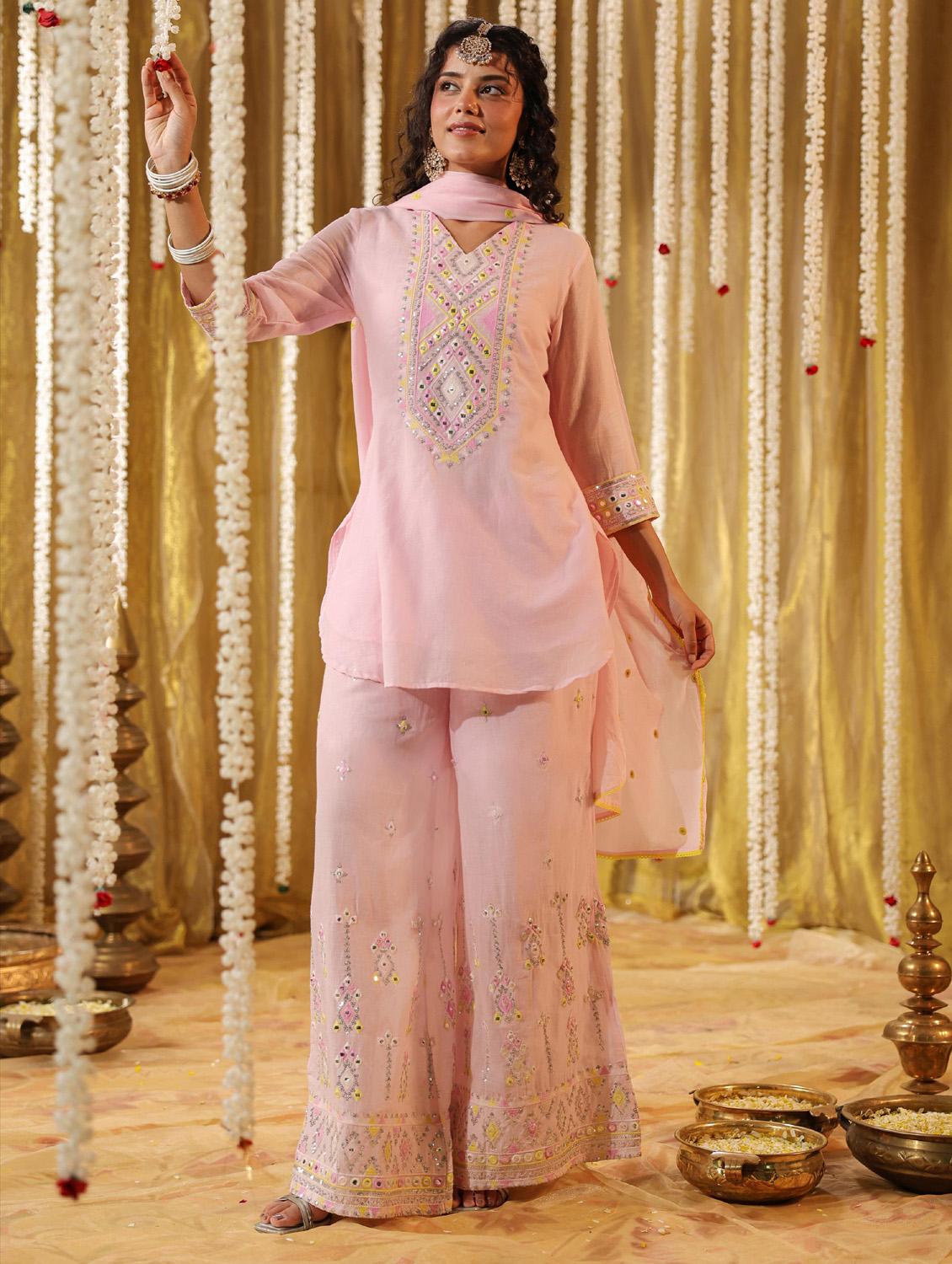 women mirror work kurta palazzo set - 21382599 - Standard Image - 2