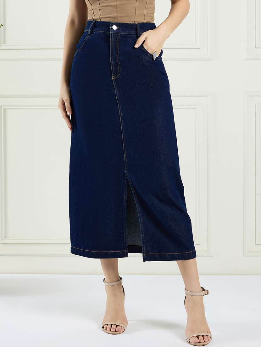 navy blue denim aline skirts