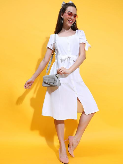 white solid fit & flare dress - 21382631 - Standard Image - 0
