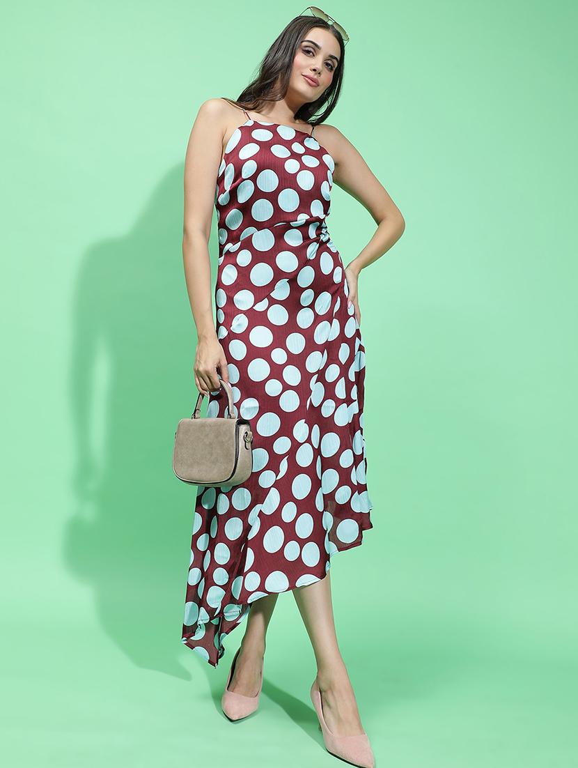 maroon polka dot fit & flare dress - 21382644 - Standard Image - 2