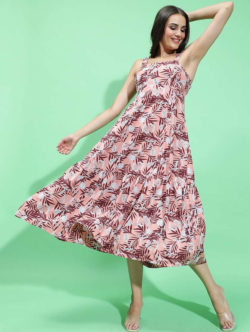 women pink viscose fit & flare dress