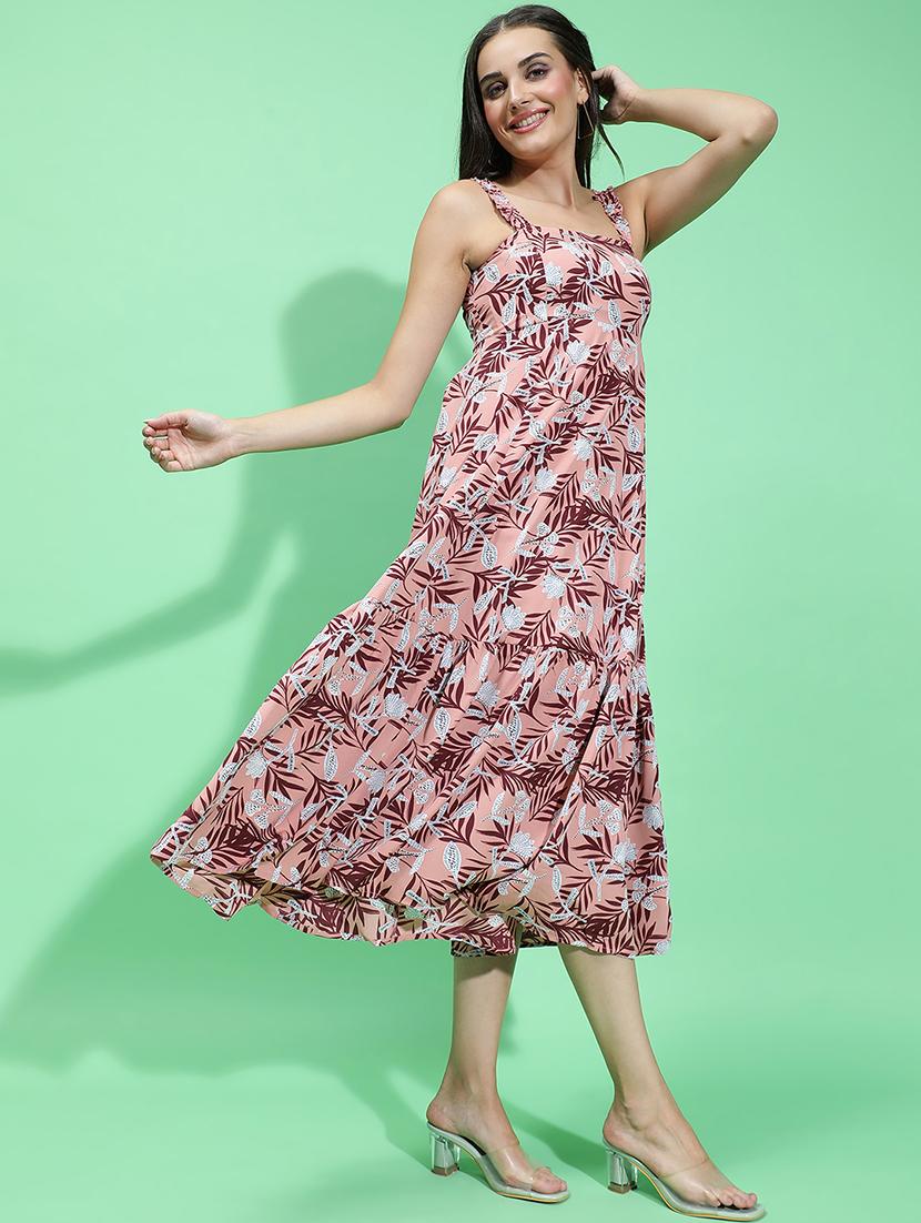 women pink viscose fit & flare dress - 21382649 - Standard Image - 2