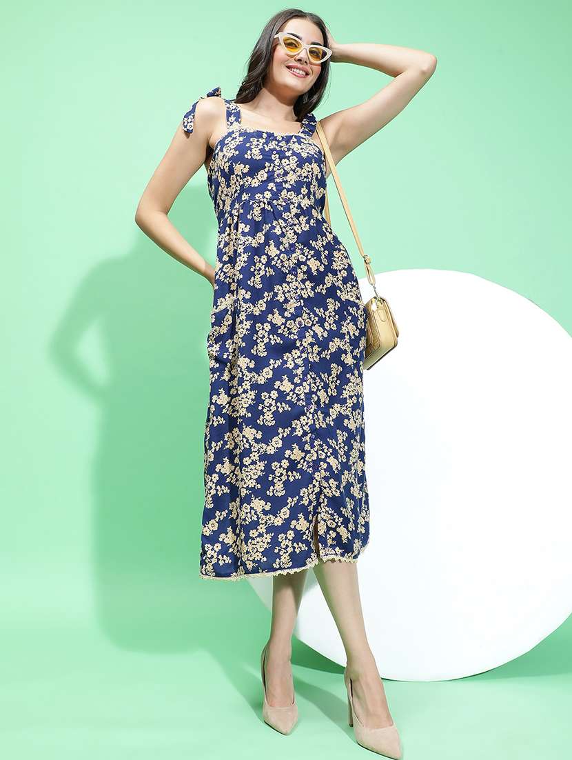 women navy blue viscose a-line dress - 21382652 -  Standard Image - 2