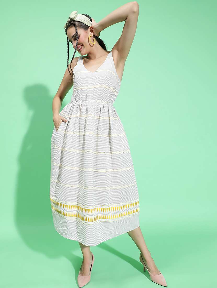 women cream cotton fit & flare dress - 21382653 -  Standard Image - 2