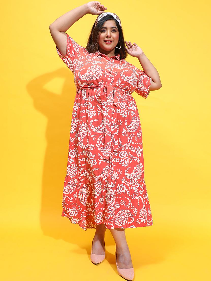 women rust viscose fit & flare dress - 21382655 - Standard Image - 2