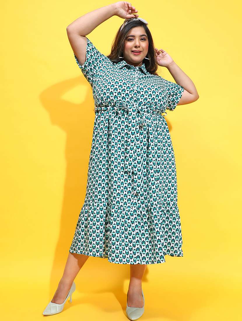 women sea green polyester fit & flare dress - 21382656 - Standard Image - 2