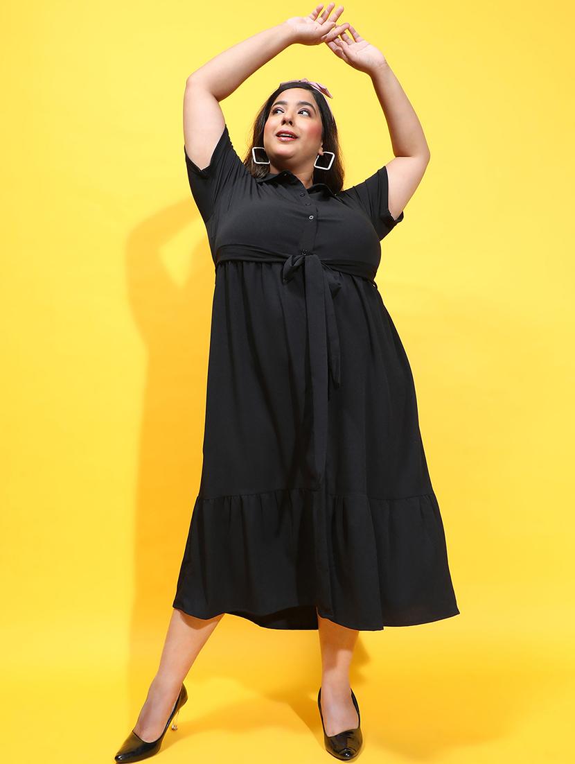 black solid fit & flare dress - 21382657 - Standard Image - 2