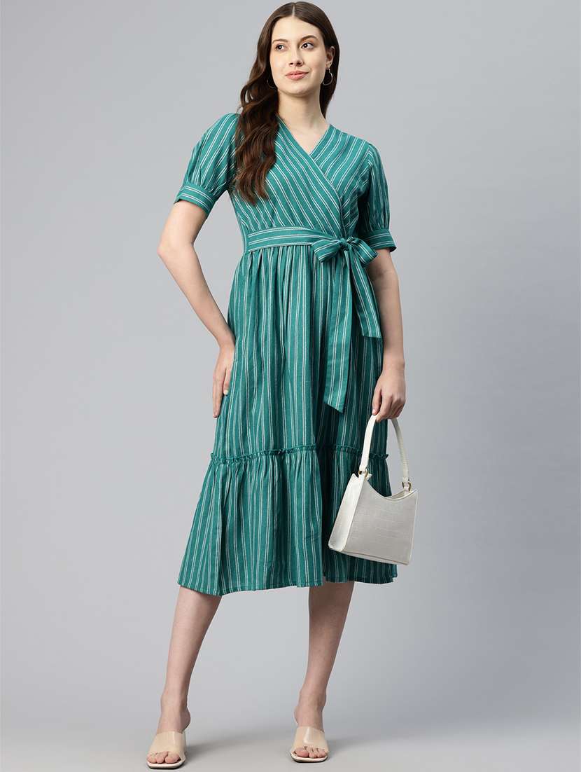 women green cotton tiered dress