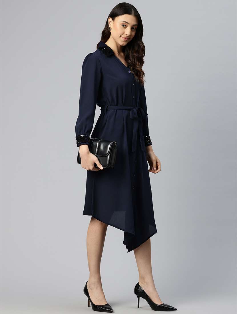 women navy blue viscose shirt dress - 21382671 -  Standard Image - 2
