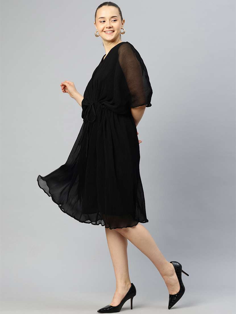 women black solids blouson dress - 21382674 -  Standard Image - 2