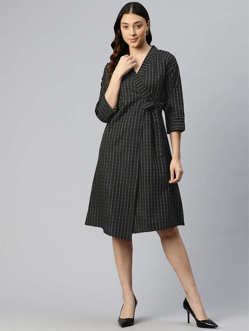 women black self design wrap dress - 21382681 - Standard Image - 0