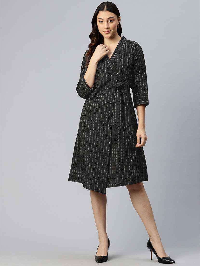 women black self design wrap dress - 21382681 - Zoom Image - 0