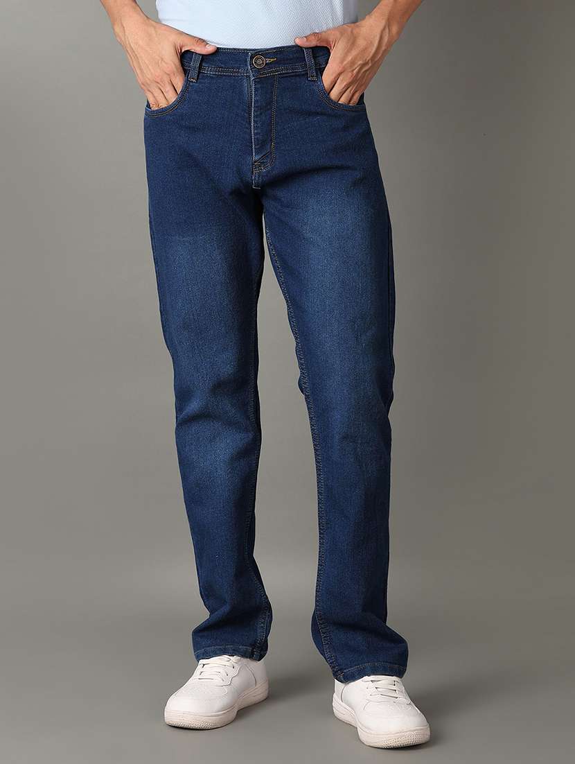 men blue plain jeans