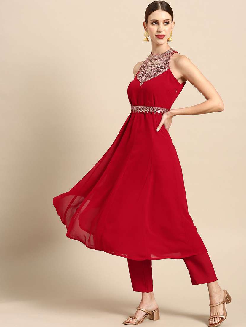 women embroidered sleeveless kurta pant with dupatta set - 21382961 -  Standard Image - 2