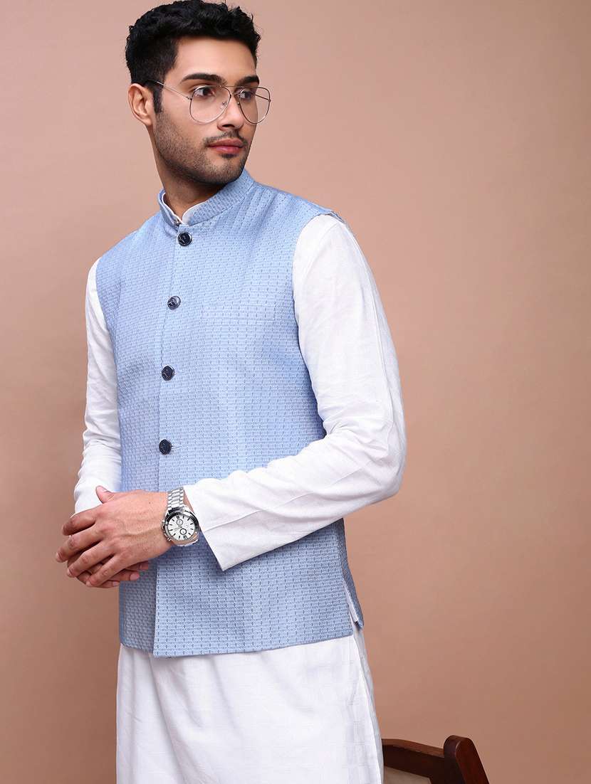 men mandarin neck self design nehru jacket - 21383259 -  Standard Image - 2