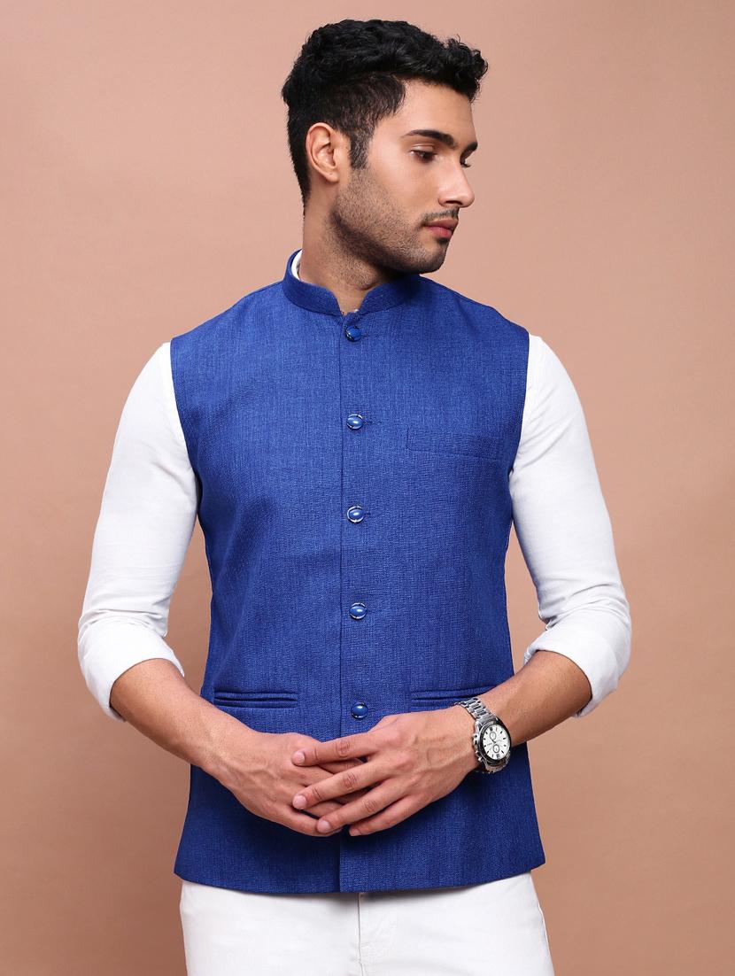 men mandarin neck solid nehru jacket - 21383266 -  Zoom Image - 0