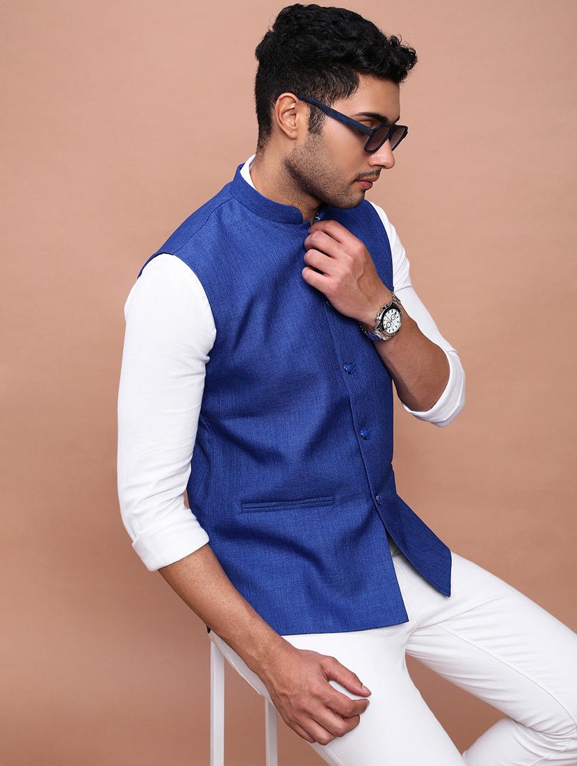 men mandarin neck solid nehru jacket - 21383266 - Standard Image - 2