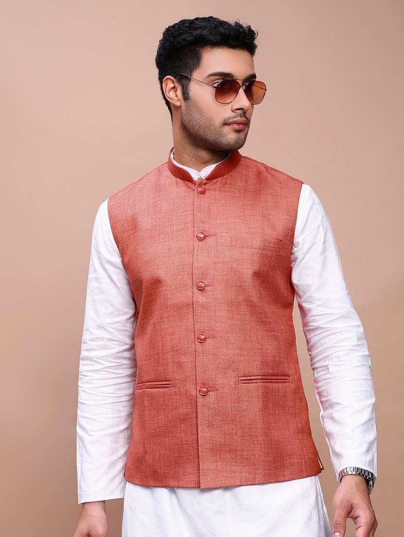 men mandarin neck solid nehru jacket - 21383268 -  Standard Image - 2