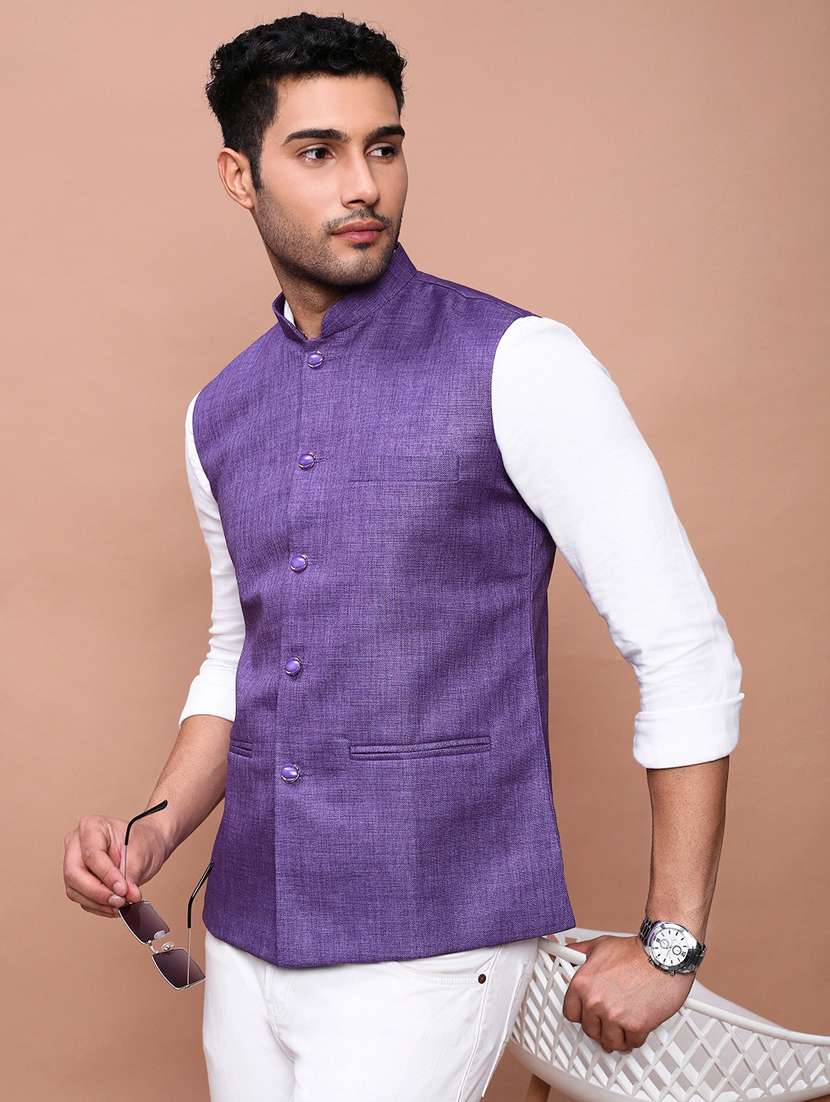 men mandarin neck solid nehru jacket - 21383269 -  Standard Image - 2