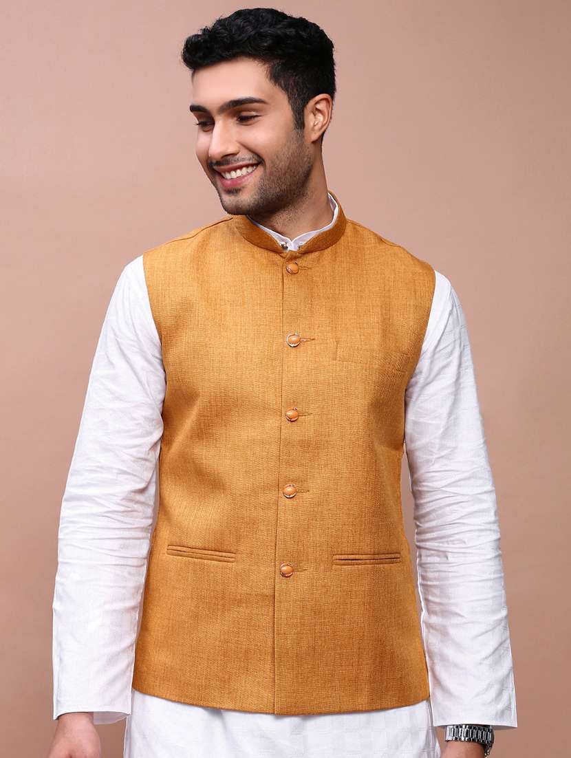 men mandarin neck solid nehru jacket