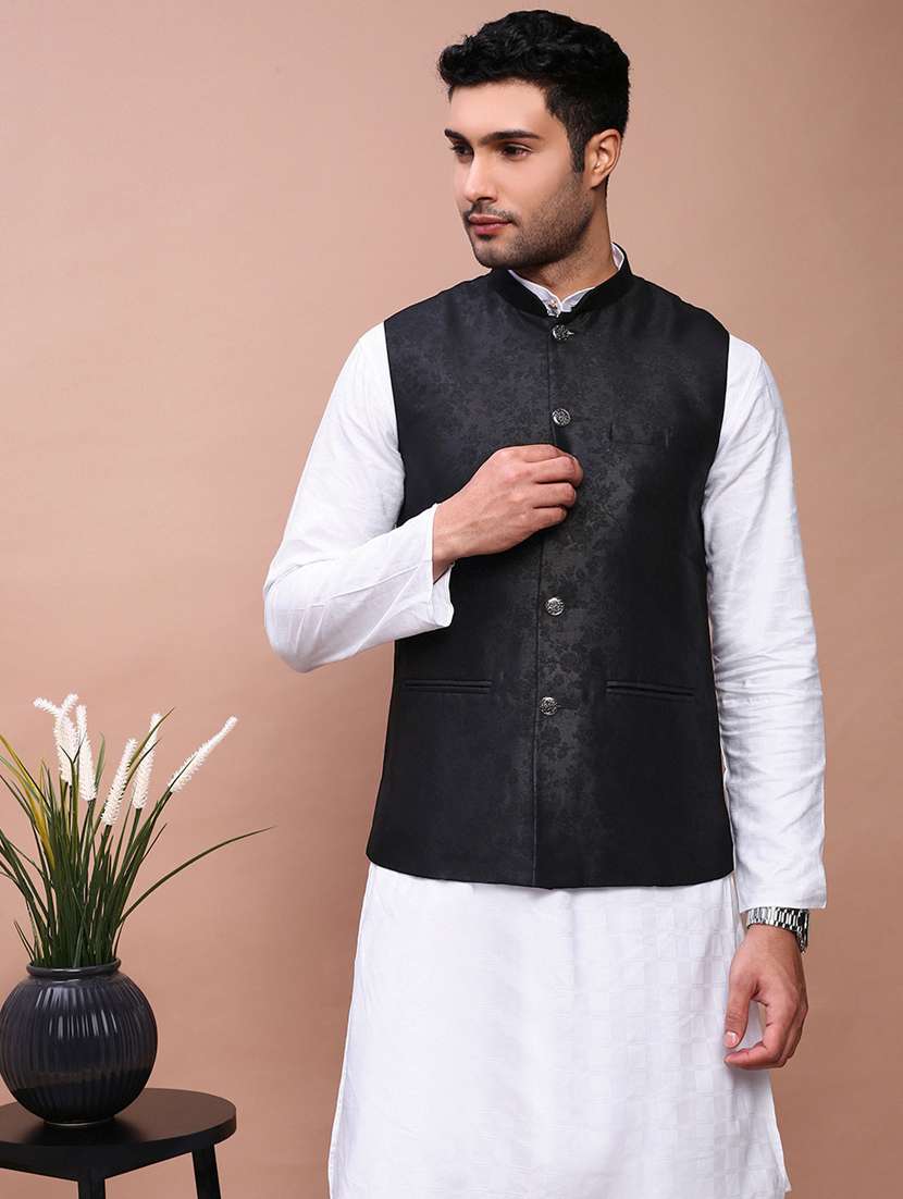 men mandarin neck self design nehru jacket - 21383276 -  Standard Image - 2