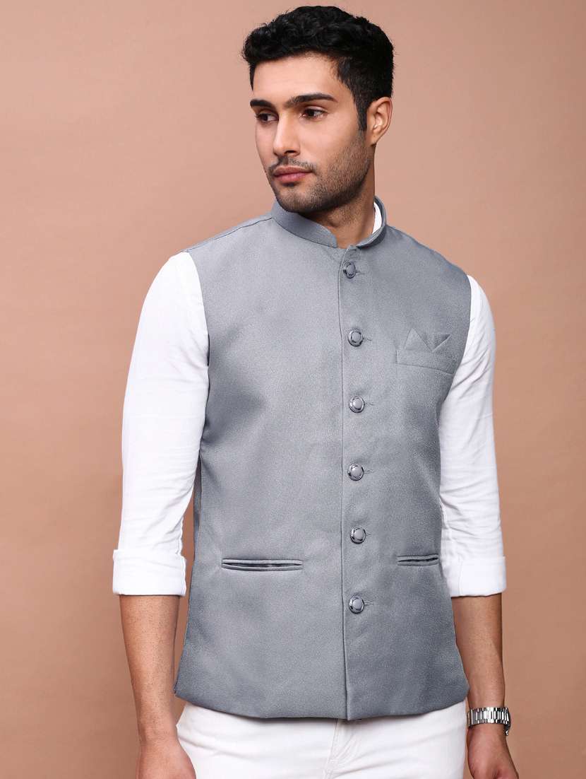 men mandarin neck solid nehru jacket