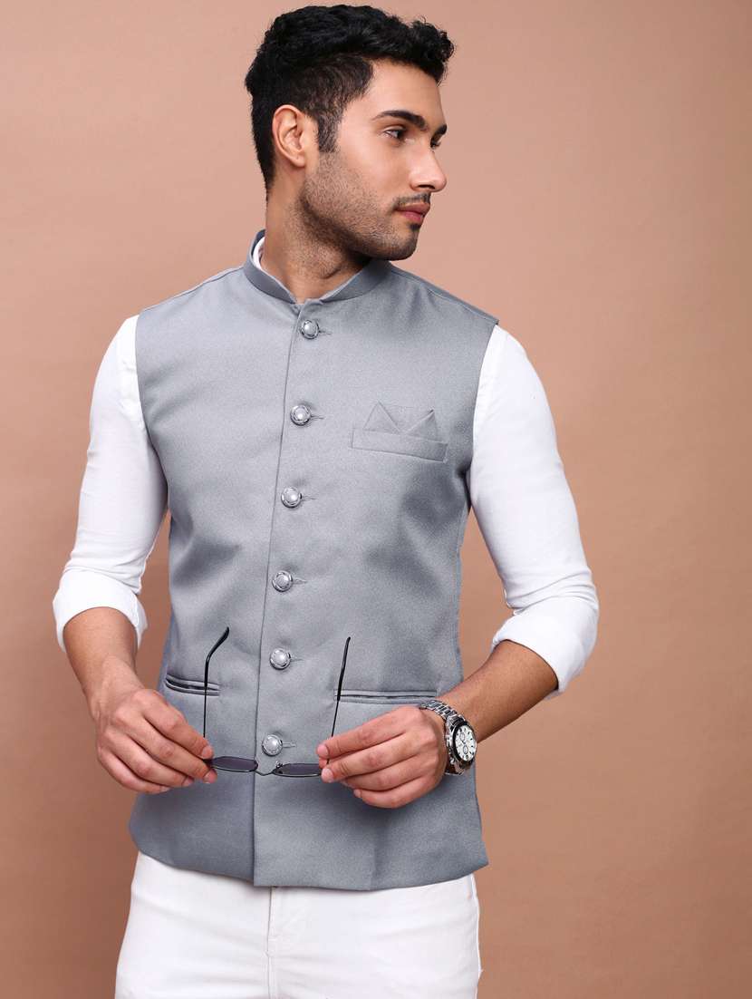 men mandarin neck solid nehru jacket - 21383279 -  Standard Image - 2