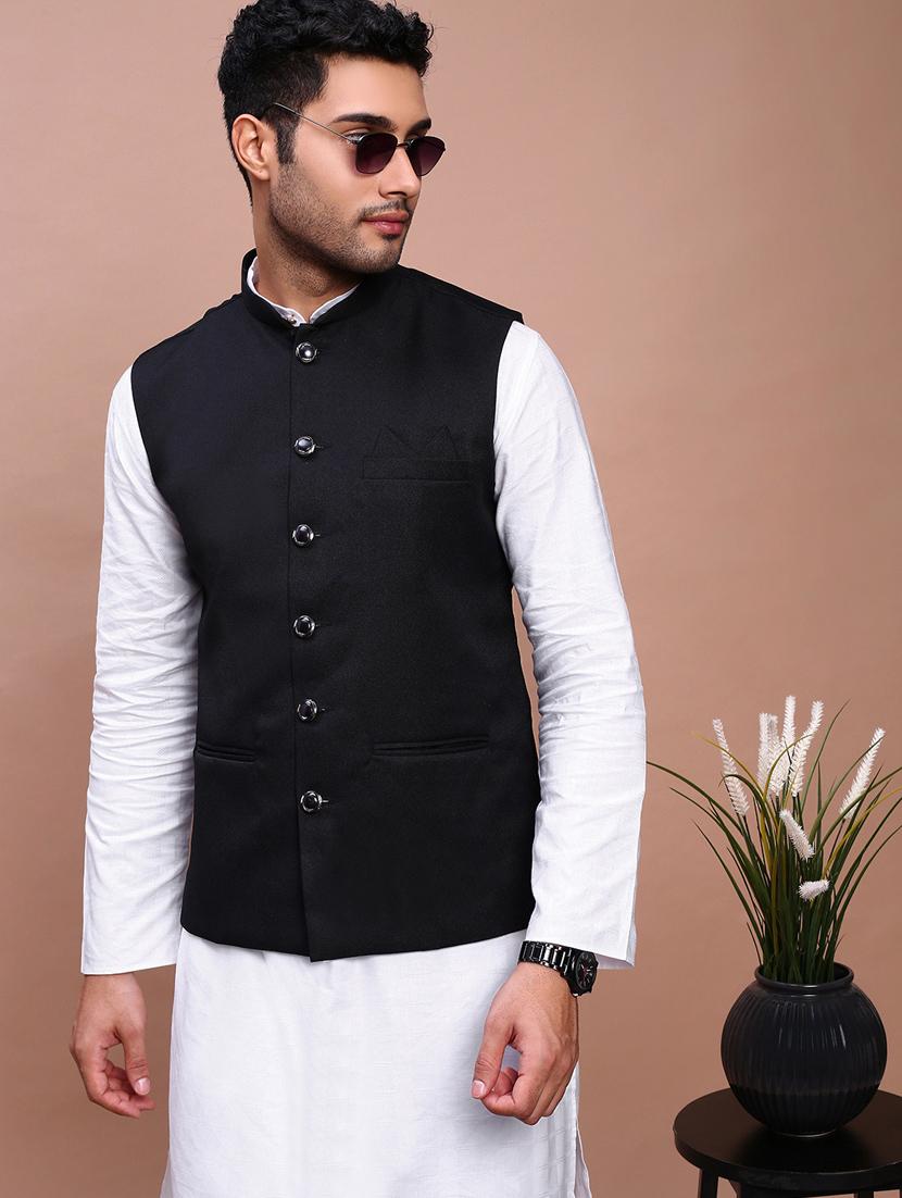 men mandarin neck solid nehru jacket - 21383281 - Standard Image - 2