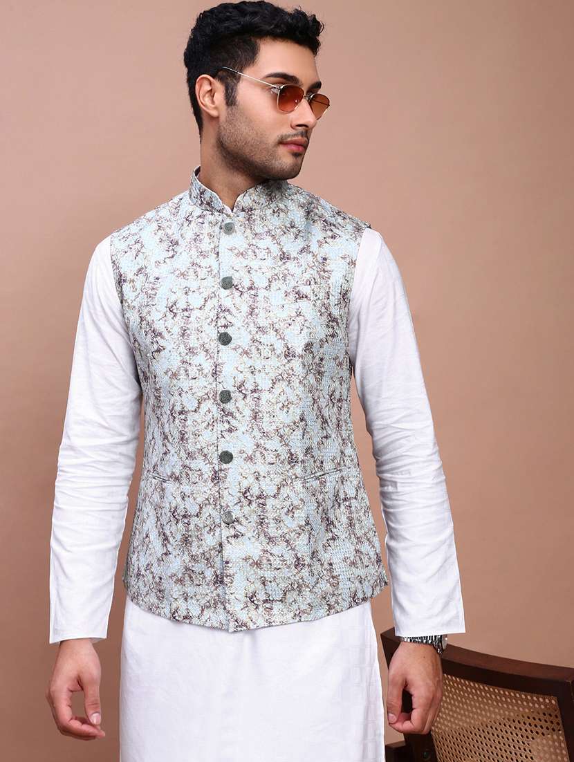 men mandarin neck embroidered nehru jacket - 21383285 -  Standard Image - 2