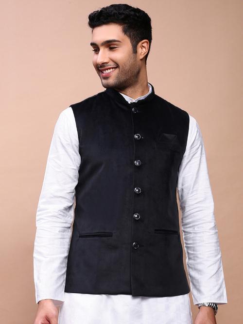 men mandarin neck solid nehru jacket - 21383287 - Standard Image - 0
