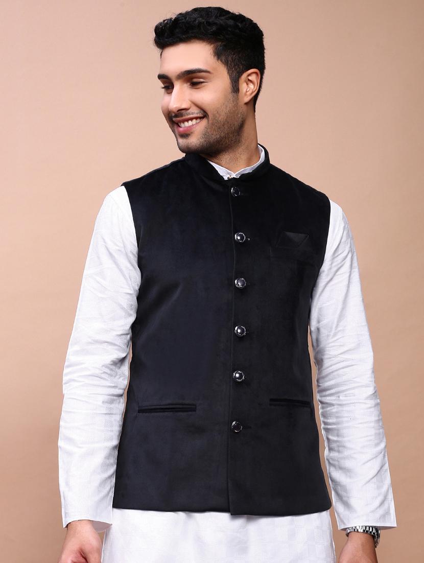 men mandarin neck solid nehru jacket - 21383287 - Zoom Image - 0