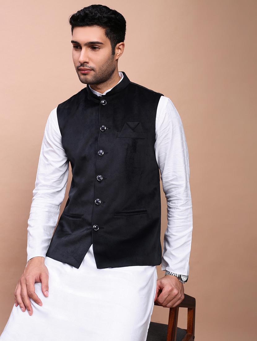 men mandarin neck solid nehru jacket - 21383287 - Standard Image - 2