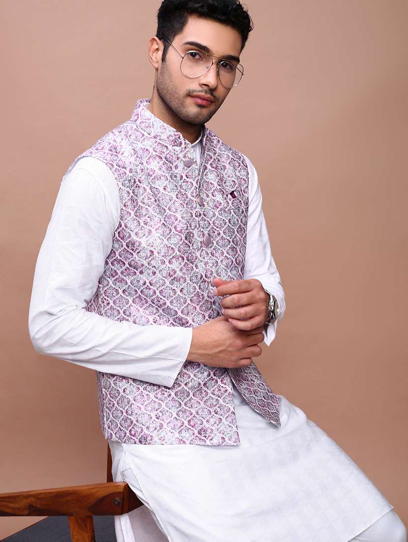 purple cotton nehru jacket - 21383288 -  Standard Image - 2