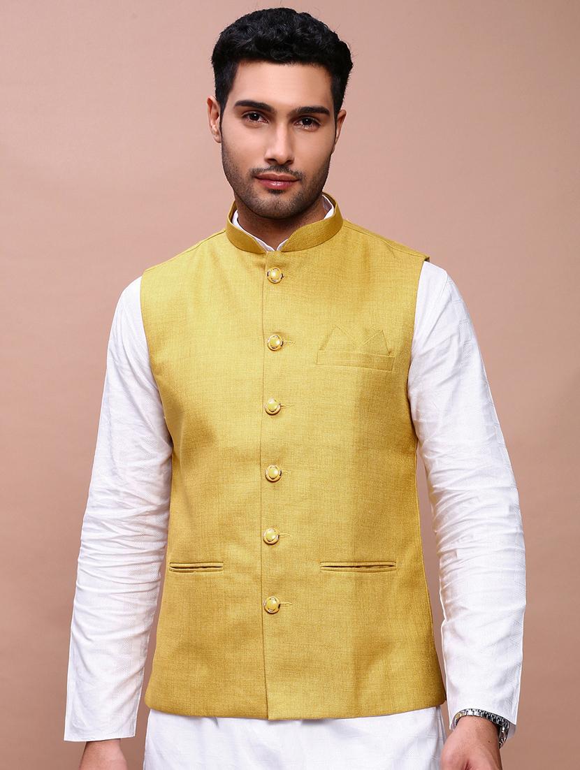 men mandarin neck solid nehru jacket - 21383292 -  Zoom Image - 0