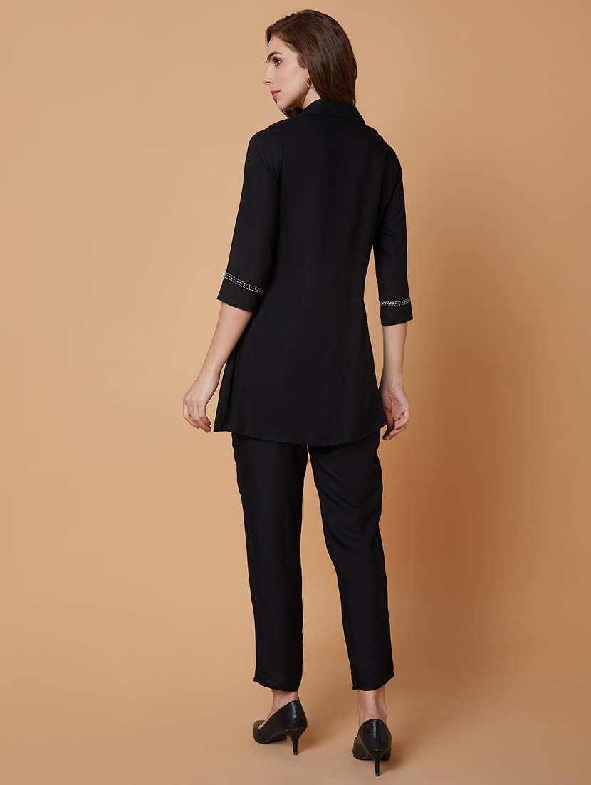 black cotton blend top and trouser set coord - 21383315 -  Standard Image - 2