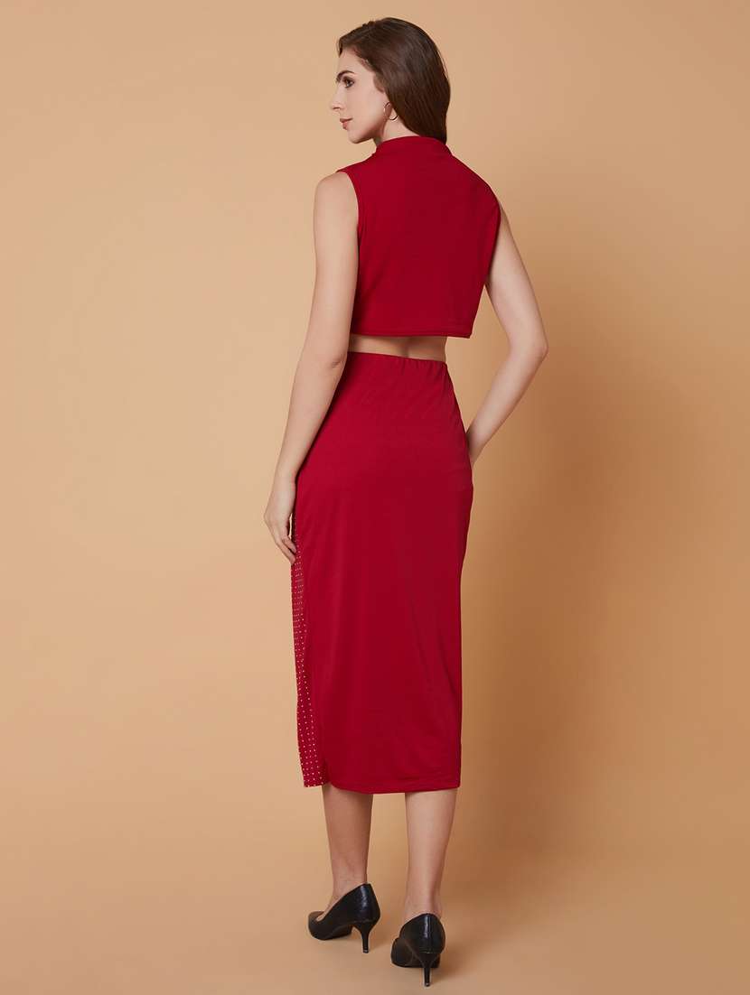 maroon polka dot top and skirt co-ord set - 21383316 -  Standard Image - 2