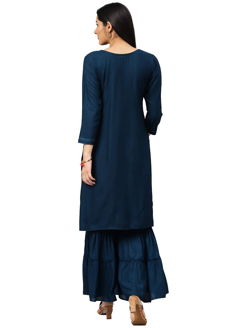 teal embroidered kurta sharara set - 21383479 -  Standard Image - 2