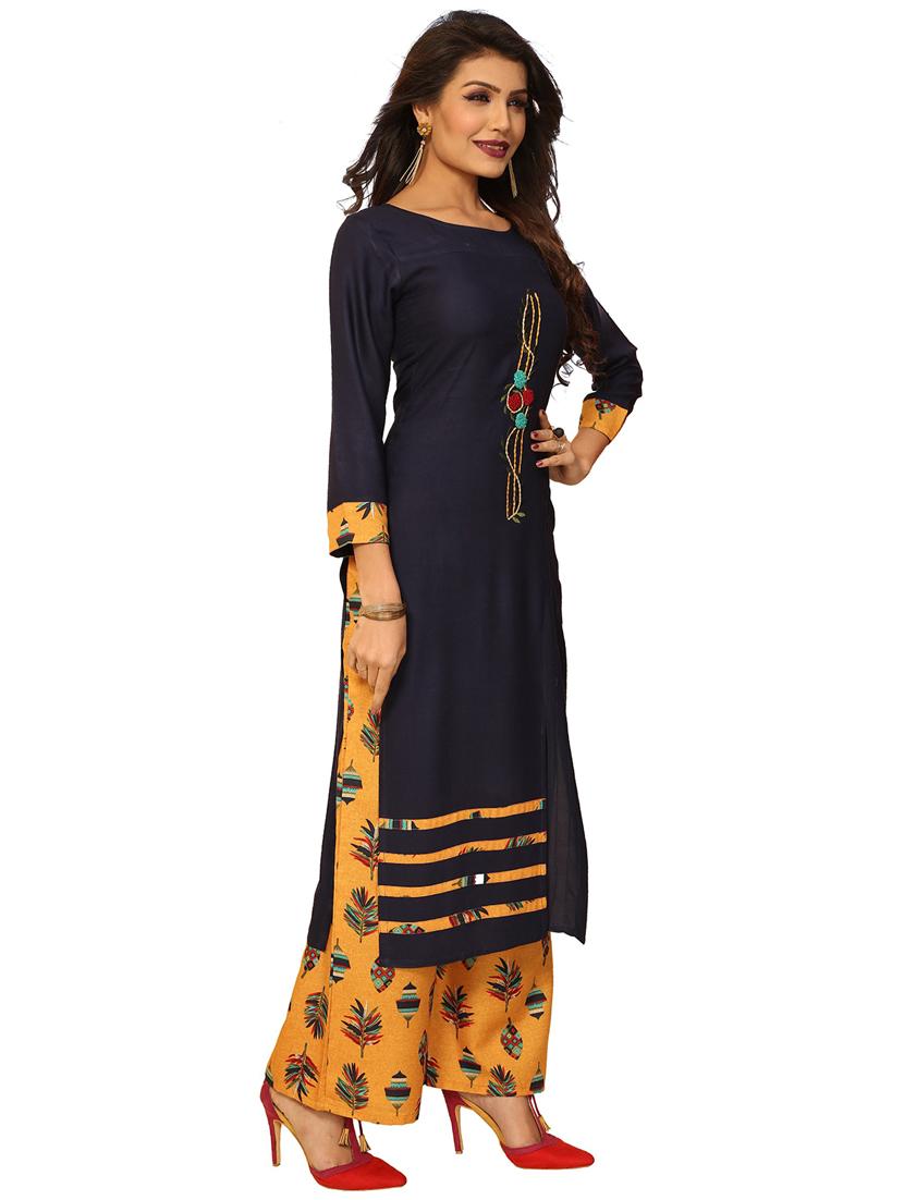 women three quarter sleeve kurta palazzo set - 21383483 - Standard Image - 2