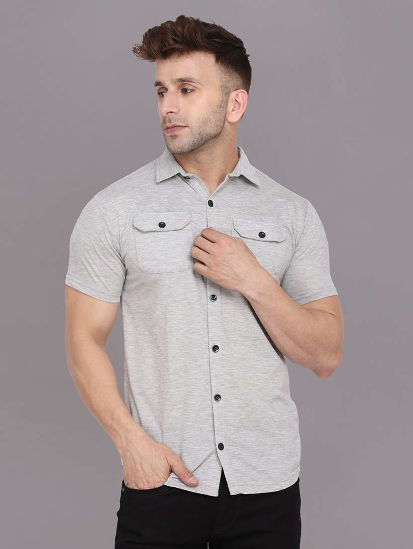 men grey slim fit collared casual shirt