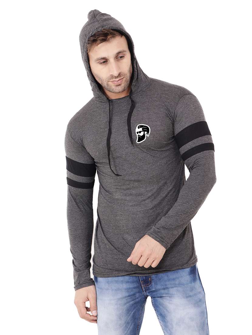 men solid hood neck t-shirt